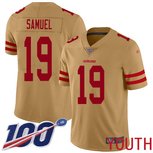 San Francisco 49ers Limited Gold Youth Deebo Samuel NFL Jersey #19 100th Season Vapor Untouchable Inverted->youth nfl jersey->Youth Jersey